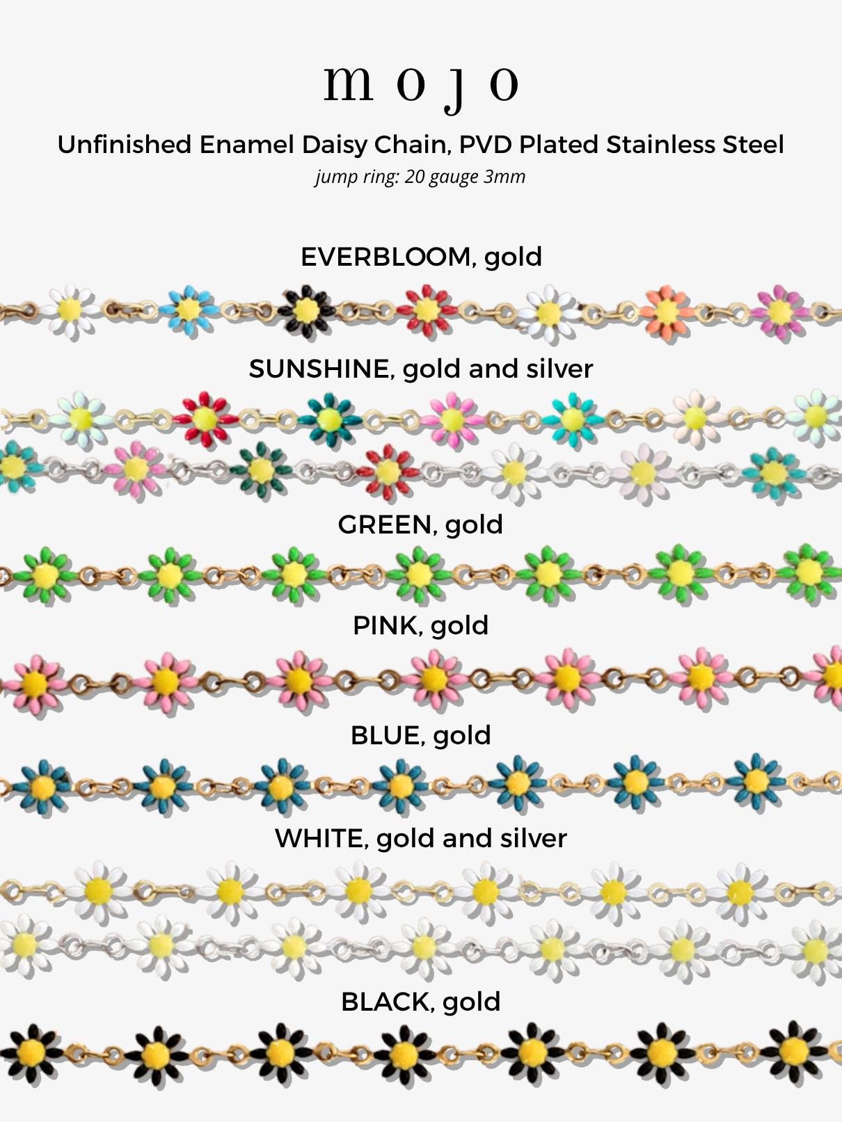 Chain Color Options 9 Colors! Daisy Chains for Permanent Jewelry PVD Stainless Steel Black ...