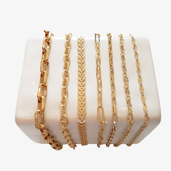 7 Styles! Gold Plated Chain By The Foot Cable Sequin Lace Bottle Cap Paperclip Sunburst Arrow Chevron Thick Chunky Chains UNFINISHED CHAIN