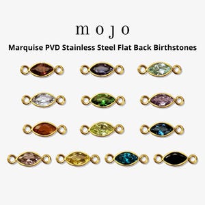 Flat Back Marquise Birthstone Connectors 13 Colors Gold PVD Stainless Steel Birthstones Connector for Permanent Jewelry Bracelet Charm