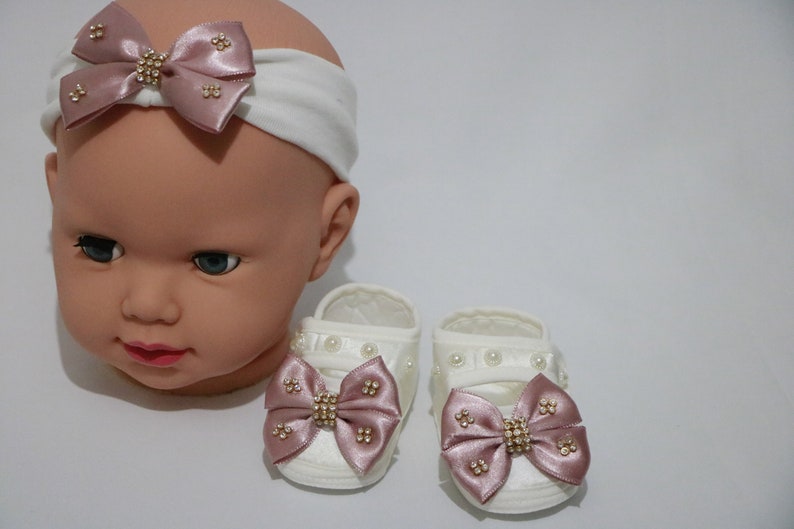 White and pink Shoes for Baby,baby shoes,newborn baby girl set,shoes/&headbands,baby gift girl Baby Shoes,baby headbands,For 0-6 Month Baby