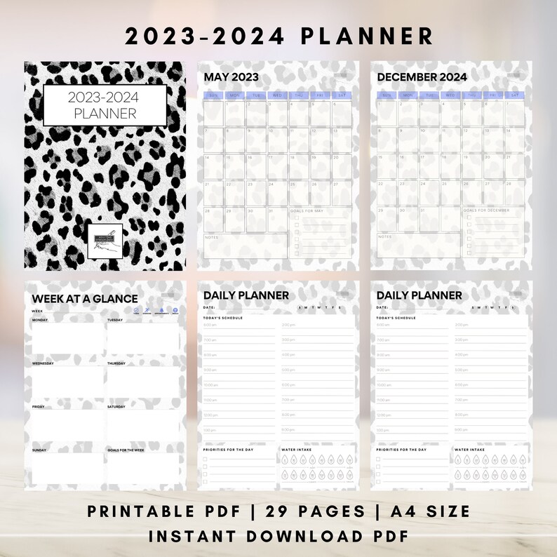 20232024 Planner Digital Download Snow Leopard Etsy