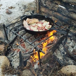 Hand forged campfire grill, camp cooker, cowboy grill, campfire cook set "Bushcraft Collection"