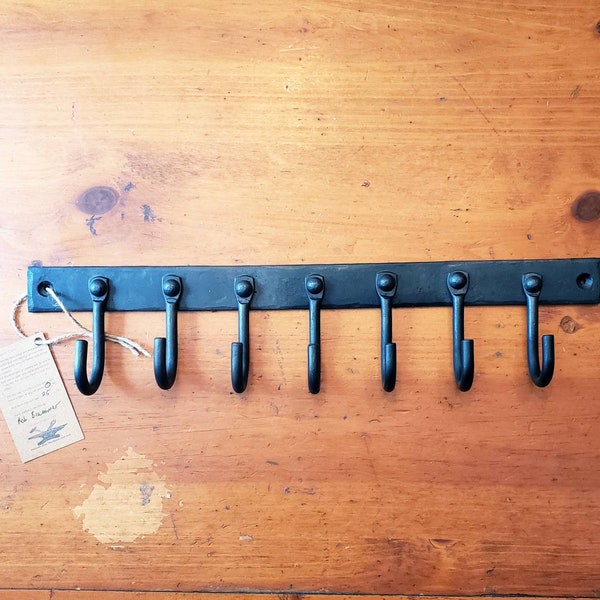 Hand forged key rack, hook rack, kitchen utensil rack, wall mounted jewelry organizer, jewelry hanger  "Simplicity Collection"