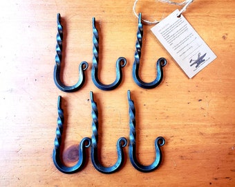 Set of 6 Hand Forged Steel Hooks. "Classic Twist Collection"