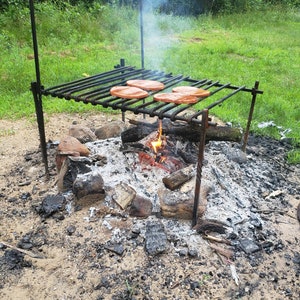 Paul Bunyan Edition Hand forged campfire grill, camp cooker, cowboy grill, campfire cook set "Bushcraft Collection"
