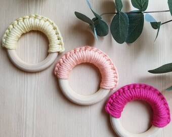 Natural Wood and Soft Cotton Teething Rings | Crochet Teething Rings | Baby Shower Gifts | Baby Teethers | Wooden Teethers | Gender Neutral
