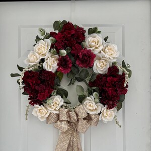 White Rose & Red Hydrangea Wreath