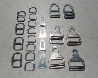 Shiny Metal Buckles, 22 Shiny Metal Assemblage Pieces, Metal Round parts - assemblage or craft supplies