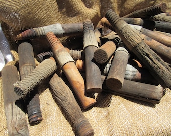 Wood Insulator Pins, 4 Antique Wooden Insulator Pins, Wood Pins, Rustic Insulator Pins