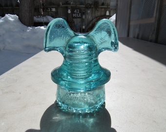 Mickey Mouse Insulator, Hemingray Aqua Glass Mickey Mouse Insulator