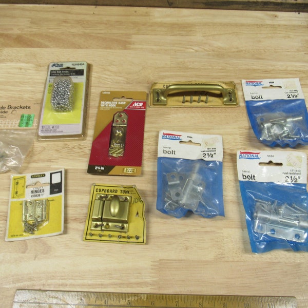 Old Packaged Hardware, Chain, Door Pull, Cupboard Latch, Curtain Holder and more