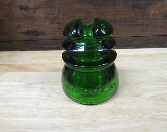 Green Glass Insulator, Beautiful 7up Green Hemingray Insulator, Bright