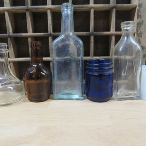 Small Vintage Bottles, Assorted Apothecary Bottles, Medicine Bottles, Instant Collection: Clear, Brown, Milk Glass, Aqua and Cobalt