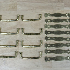 Brass Drawer Pulls, 8 Brass Drawer Pulls with Escutcheon Plates