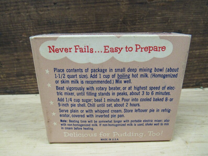 Jello Pudding Box Jello Chocolate Chiffon Pie Filling NOS Etsy