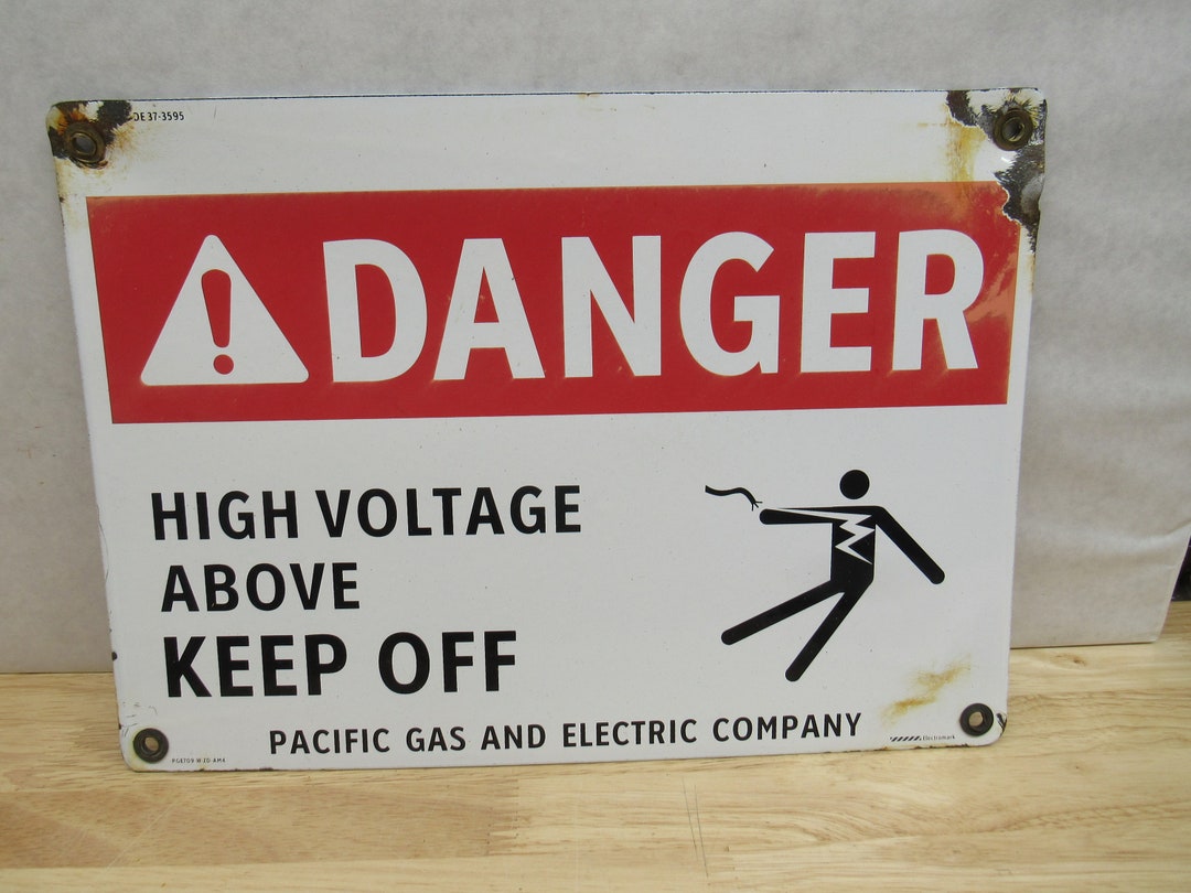 Porcelain Danger Sign, Double Sided PG&E Danger High Voltage Porcelain ...