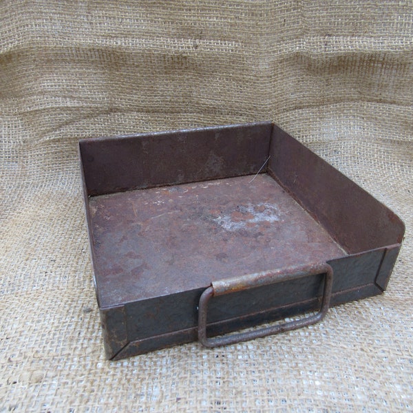 Rustic Metal Bin, Rusty Vintage Metal Box with Flip Up Handle, Rusty Metal Drawer, Rustic Metal Drawer with Handle