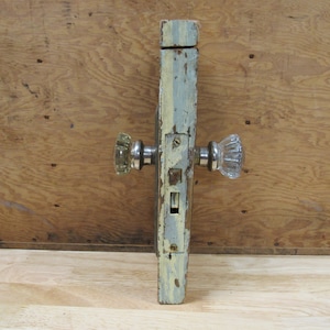 Glass Door Knob, Recycled Glass Door Knob Set on Piece of Original Door