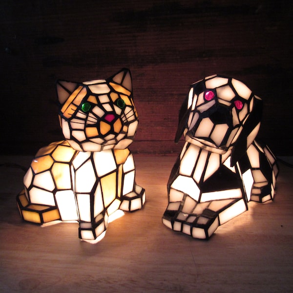 Stained Glass Lamps, Bobblehead Stained Glass Cat Lamp OR Bobblehead Stained Glass Dog Lamp