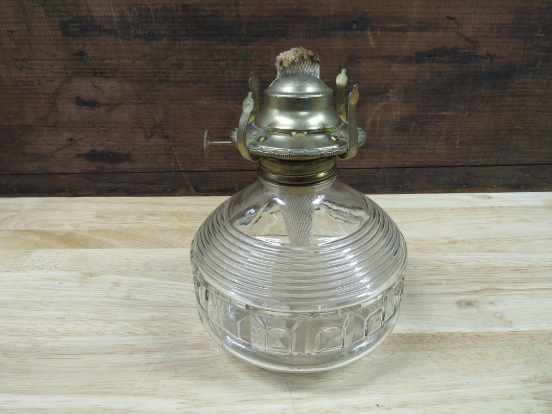 Glass Oil Lamp, Vintage Kaadan Turkish Glass Oil Lamp With Geometric