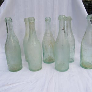 Antique Soda Bottles, Rustic Soda Bottles, Pair of Light Aqua Rustic Soda Bottles