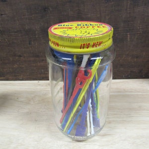 Instant Coffee Jar, Coffee Jar Filled with Wooden Swizzle Sticks, Blue Ribbon Instant Coffee