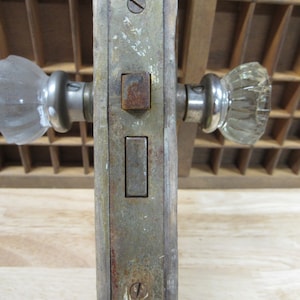 Glass Door Knob, Recycled Glass Door Knob Set on Piece of Original Door