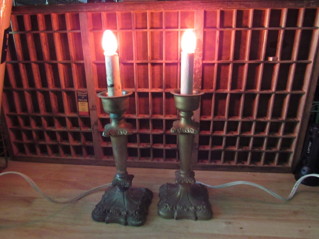 Brass Candlestick Lamps, 2 Heavy Art Deco Style Brass Lamps Etsy