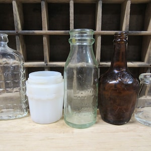 Small Vintage Bottles, Assorted Apothecary Bottles, Medicine Bottles, Instant Collection: Clear, Brown, Milk Glass, Light Green