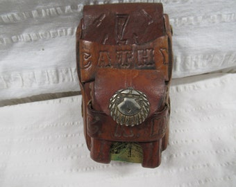 Leather Cigarette Case, Tooled Leather "Cathy" Cigarette Case with Doral Lighter