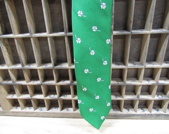 Shamrock Neck Tie, Green and White St. Patrick's Day Necktie, J. Coop Ltd. Shamrock Necktie, Made by Dino Orsini