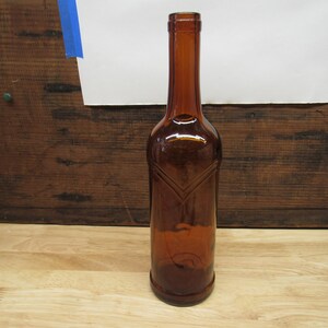 Antique Brown Bottle, Brown Glass Christian Bros of CA Decorative Bottle with &quot;V&quot; Shaped Embossing