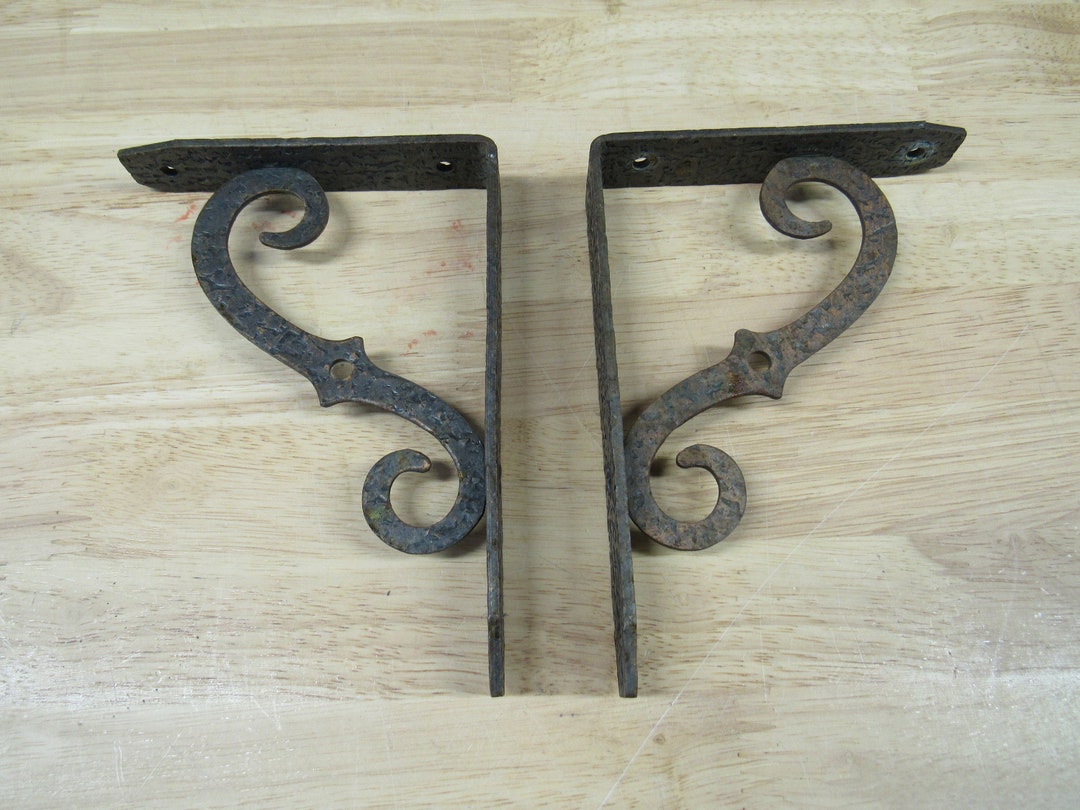 Ornate Shelf Brackets 2 Black Metal Shelf Brackets Hammered Etsy