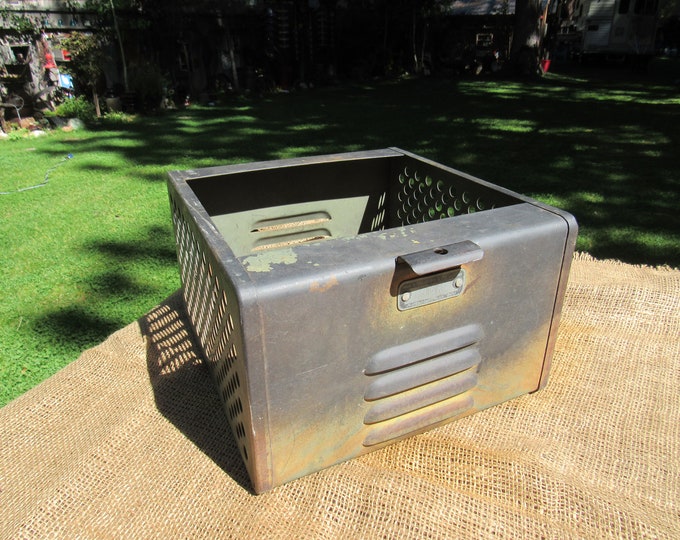 Rustic Locker Bin, Rusty Vintage Metal Locker Bin With Number Tag