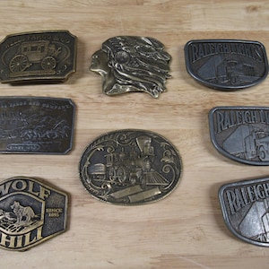Brass Belt Buckle, Assorted Brass Belt Buckles, Choose your Belt Buckle Fargo, Indian Head, Raleigh Lights, Locomotive, Wolf Chili