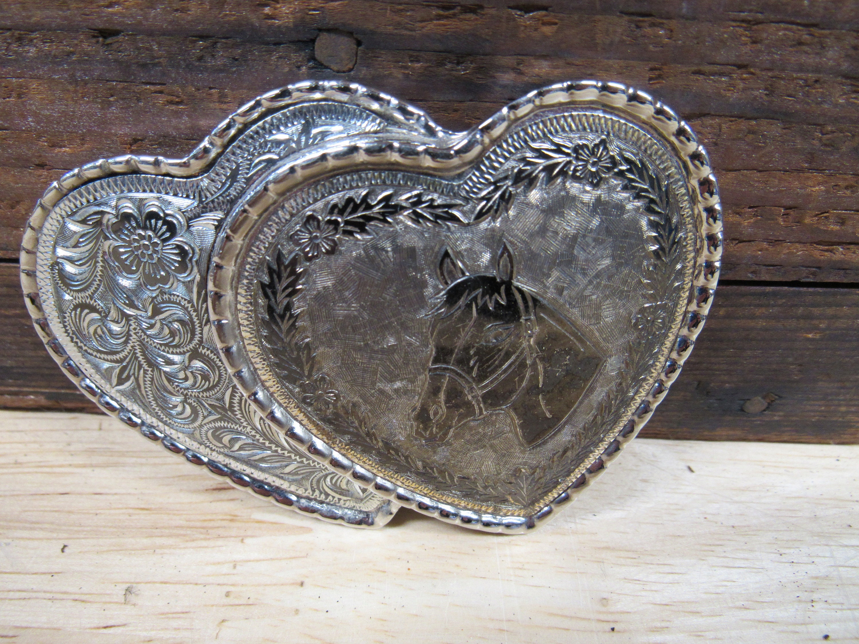 Horse Belt Buckle, Double Heart With Horse Head Metal Belt