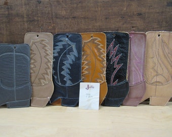 Leather Boot Swatch, Authentic Justin Leather Cowboot Boot Shaped Swatch