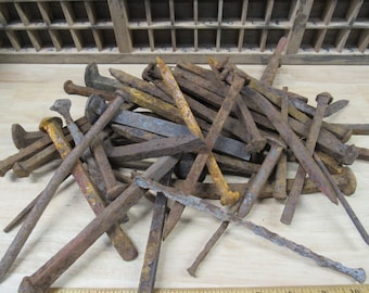 Rusty Spikes, 24 Rusty Random Length Spikes, Rustic and Rusty Bent Spikes