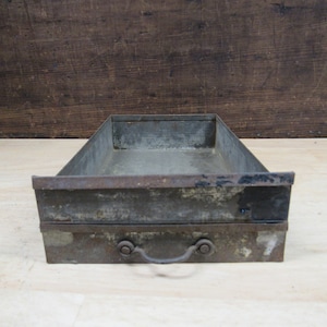 Rustic Metal Bin, Rusty Vintage Metal Box with Handle, Rusty Metal Drawer, Rustic Metal Drawer with Handle