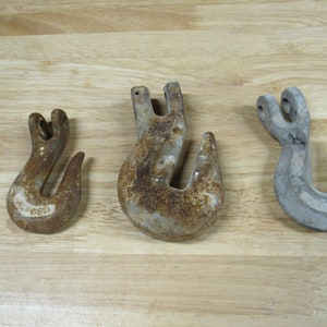 Rusty Industrial Hooks, 3 Large Industrial Hooks, Set of 3 Industrial Log Choker Hooks