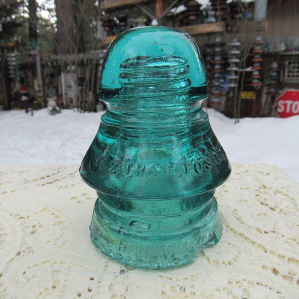 Transposition Insulator, Hemingray Aqua Insulator, Glass Insulator, Blue -Green Glass Insulator, Insulator with Umbrella