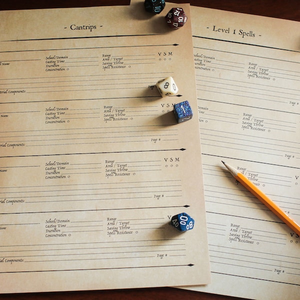 Spellbook-pagina's • Afdrukbaar • Dungeons and Dragons, Pathfinder, compatibel met de meeste D20 tabletop RPG's