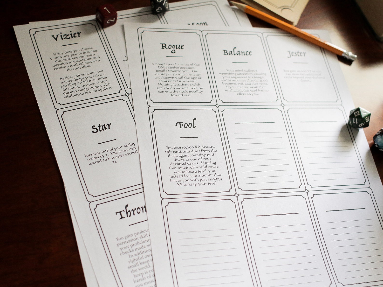 Deck of Many Things print and Play Dungeons and Dragons 5E Magic Item Etsy