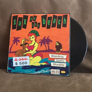 Cool Gift. Sax on the Beach (Bleeding Gums) real size LP cover + LP Label, The Best Simpsons Gift, Simpsons Gift, Simpsons Fans