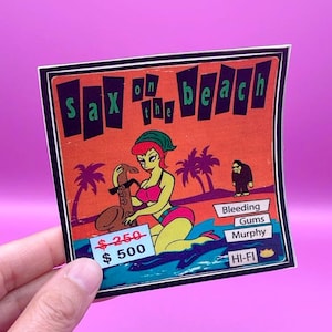 Pegatina &quot;Saxofón en la Playa&quot; Encías Sangrantes, Serie de TV Los Simpson, Pegatina de LP, Regalo de Los Simpson, Fans de Los Simpson