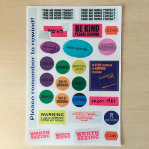 VHS Style High Quality Stickers Sheet. Great Gift. VCR lovers. Cassette. Retro. Vintage. Love the 80s. Best decade.