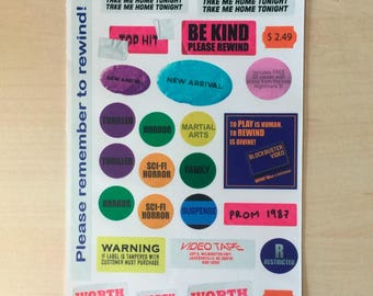 VHS Style High Quality Stickers Sheet. Great Gift. VCR lovers. Cassette. Retro. Vintage. Love the 80s. Best decade.
