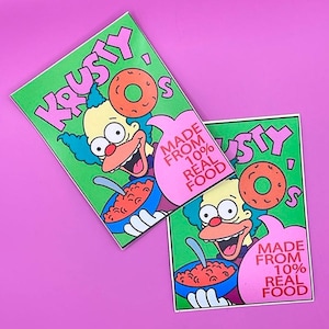Pegatina de cereal Krusty de Los Simpson, pegatina de Los Simpson, pegatina de Krusty, pegatina de dibujos animados, pegatina de dibujos animados, pegatina de programas de televisión, pegatina de cómics