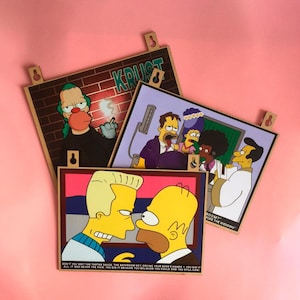 Mini Wood Frame Set x 3 - Inspired in The Simpsons Show. Los Simpson. Wall Decoration. Fan Decoration. For Simpsons Fans.