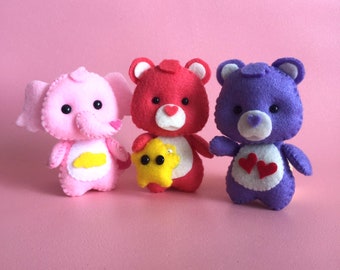 フェルトぬいぐるみ3点セット、ケアベア、100%ハンドメイド、ケアベア
